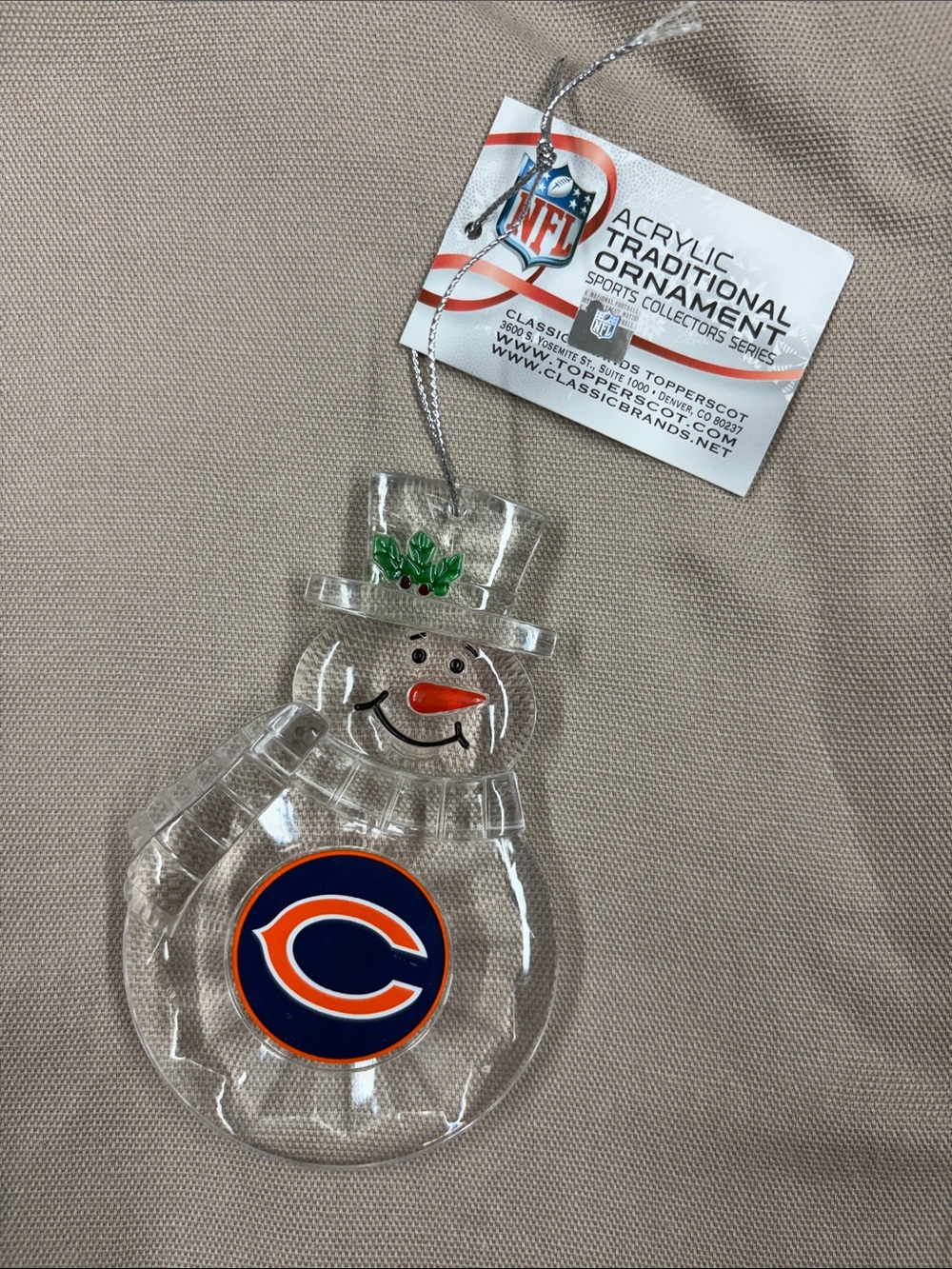 NWT Chicago Bears NFL Acrylic Snowman Christmas Ornament Topperscot Collectible